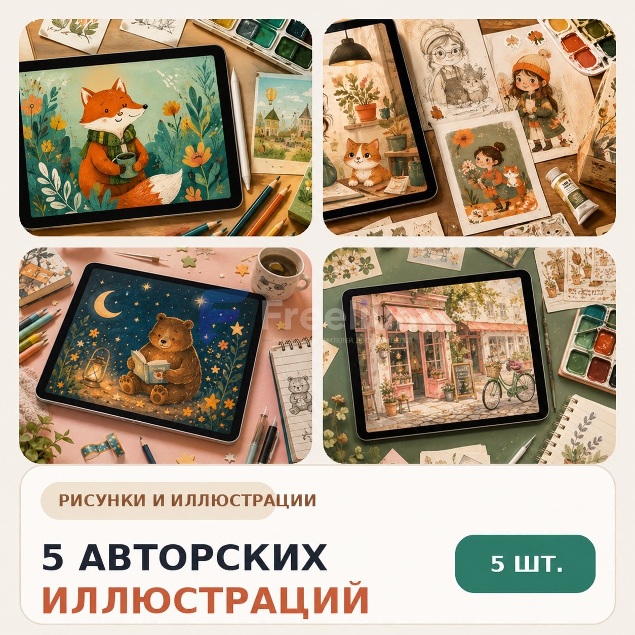 Создам 5 авторских ИЛЛЮСТРАЦИЙ для статей, рекламы, упаковки и детских проектов